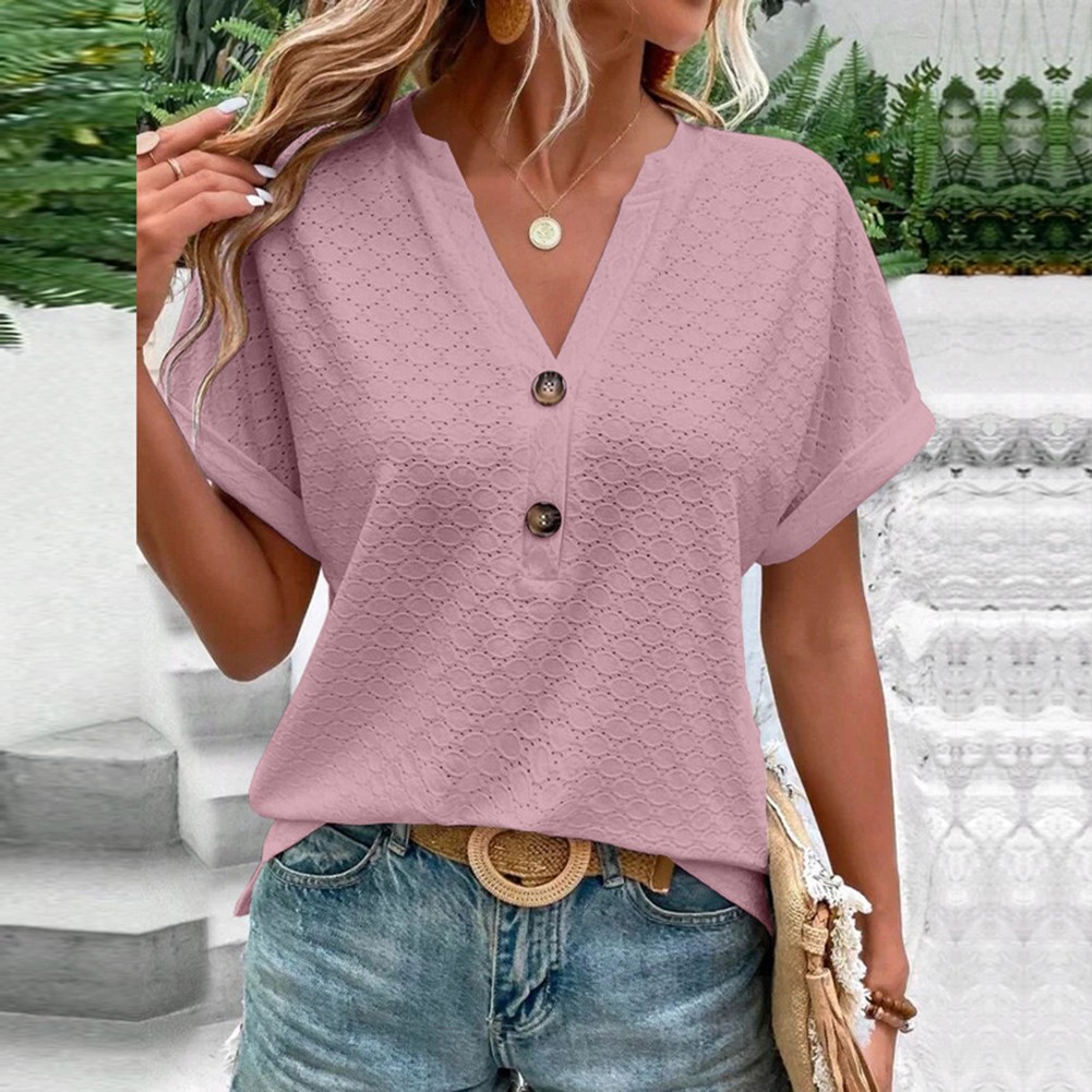 Fashion Must Have einfarbiges Damen-T-Shirt mit V-Ausschnitt für Frühlingsausflüge - Bild 27 von 37
