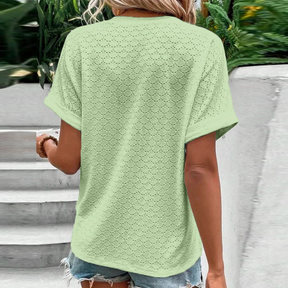 Fashion Must Have einfarbiges Damen-T-Shirt mit V-Ausschnitt für Frühlingsausflüge - Bild 37 von 37