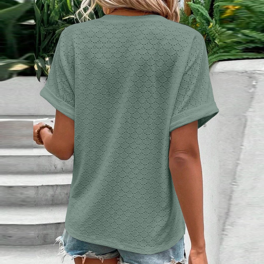 Fashion Must Have einfarbiges Damen-T-Shirt mit V-Ausschnitt für Frühlingsausflüge - Bild 21 von 37