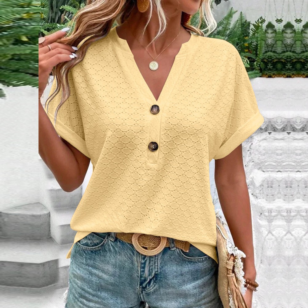 Fashion Must Have einfarbiges Damen-T-Shirt mit V-Ausschnitt für Frühlingsausflüge - Bild 25 von 37