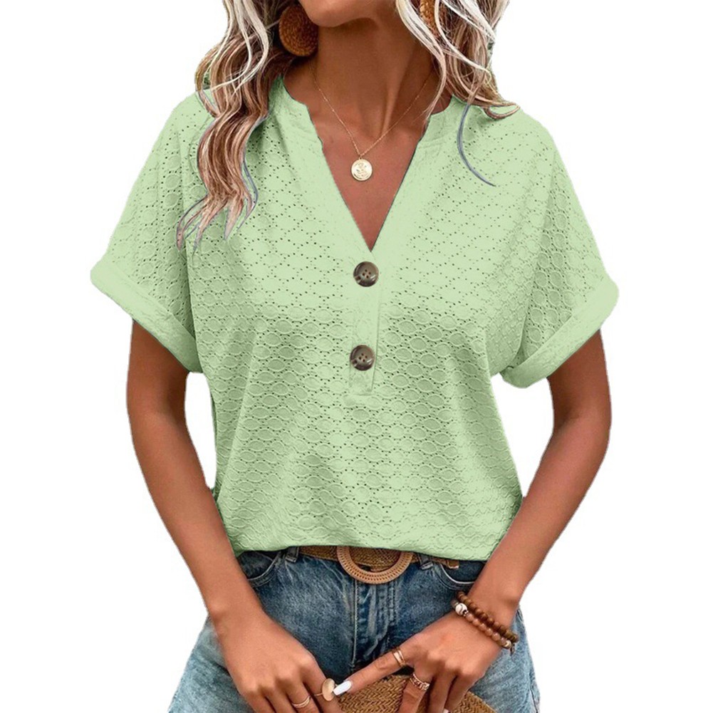 Fashion Must Have einfarbiges Damen-T-Shirt mit V-Ausschnitt für Frühlingsausflüge - Bild 35 von 37
