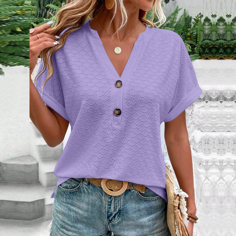 Fashion Must Have einfarbiges Damen-T-Shirt mit V-Ausschnitt für Frühlingsausflüge - Bild 15 von 37