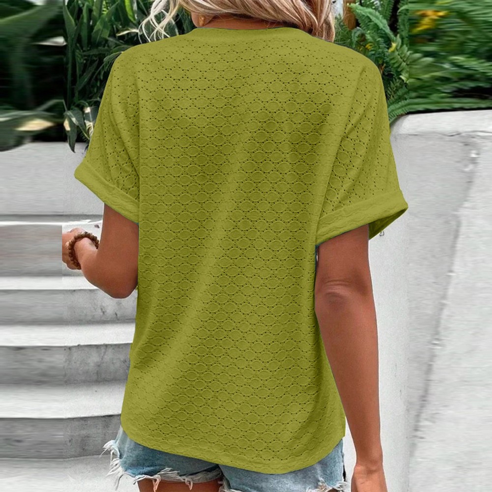 Fashion Must Have einfarbiges Damen-T-Shirt mit V-Ausschnitt für Frühlingsausflüge - Bild 30 von 37