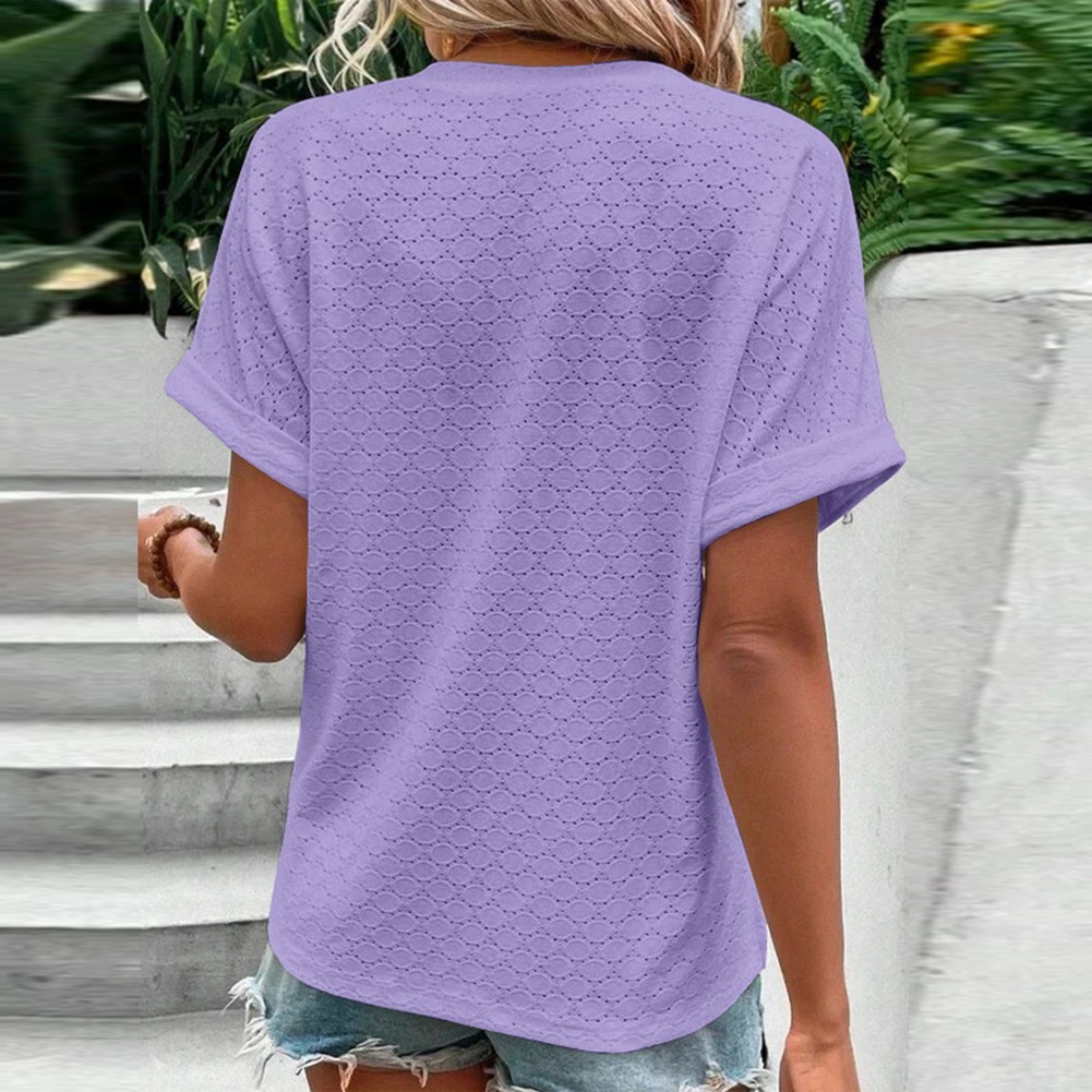 Fashion Must Have einfarbiges Damen-T-Shirt mit V-Ausschnitt für Frühlingsausflüge - Bild 16 von 37
