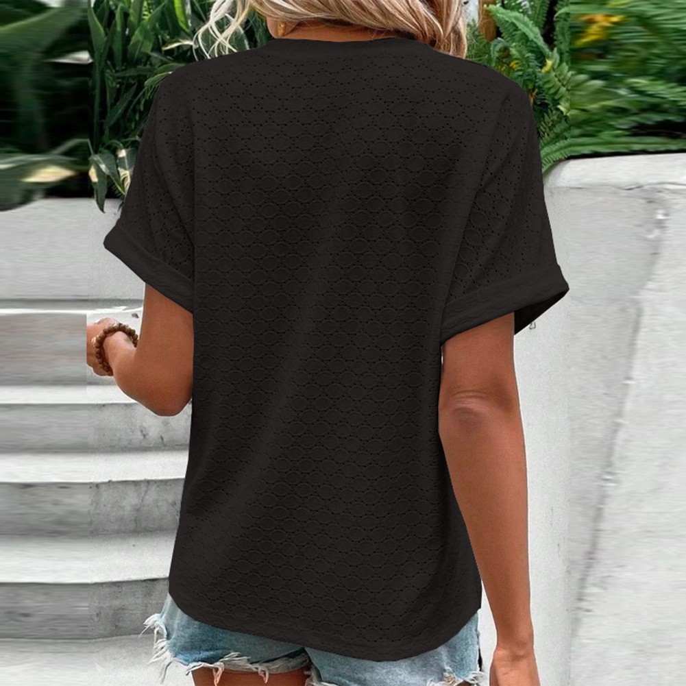 Fashion Must Have einfarbiges Damen-T-Shirt mit V-Ausschnitt für Frühlingsausflüge - Bild 13 von 37