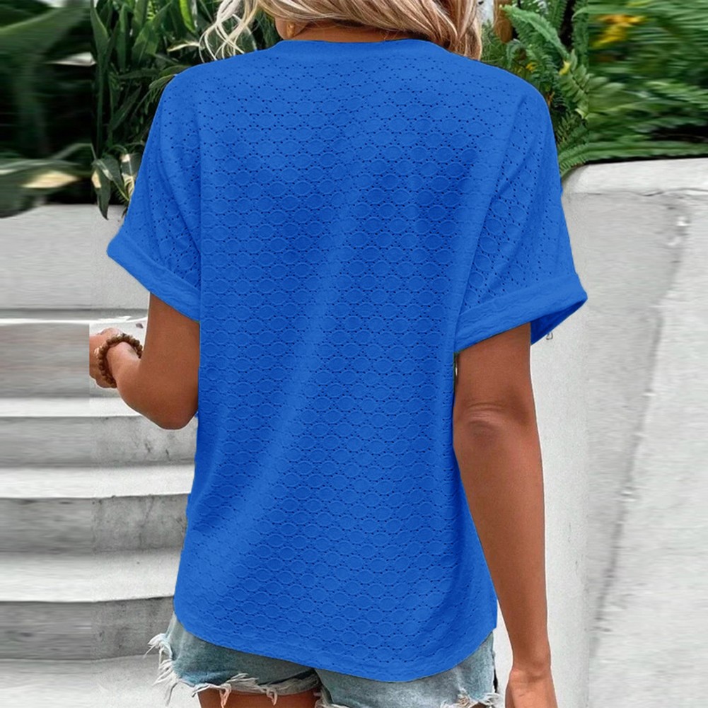 Fashion Must Have einfarbiges Damen-T-Shirt mit V-Ausschnitt für Frühlingsausflüge - Bild 32 von 37