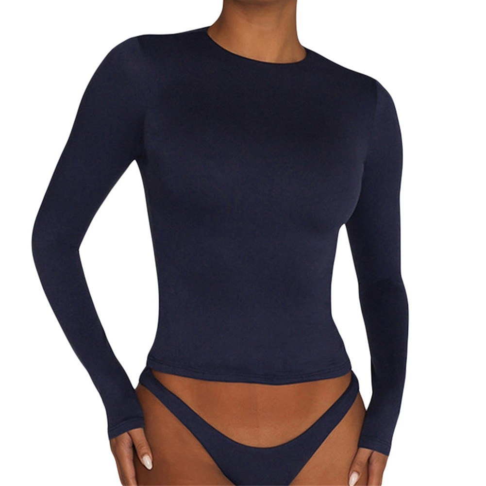 Solid Color Slim Fit Long Sleeve Top for Leisure Activities and Cycling - Picture 20 of 30