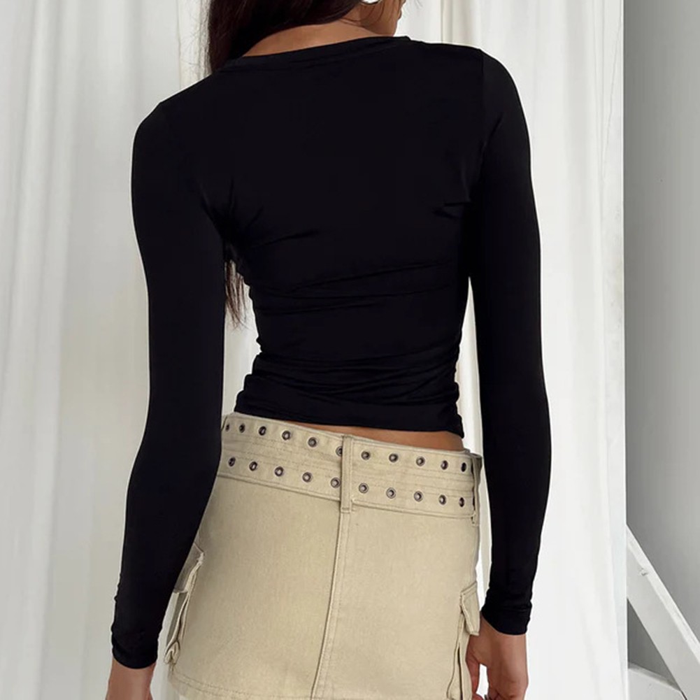 Solid Color Slim Fit Long Sleeve Top for Leisure Activities and Cycling - Picture 21 of 30