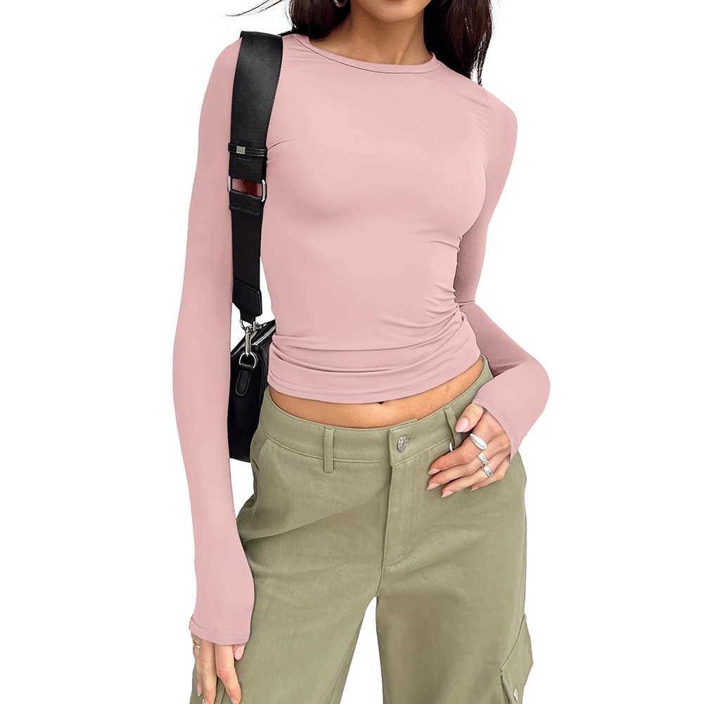 Solid Color Slim Fit Long Sleeve Top for Leisure Activities and Cycling - Picture 30 of 30