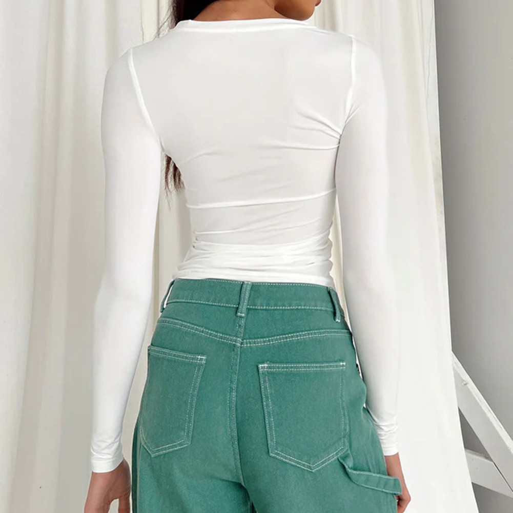 Solid Color Slim Fit Long Sleeve Top for Leisure Activities and Cycling - Picture 18 of 30