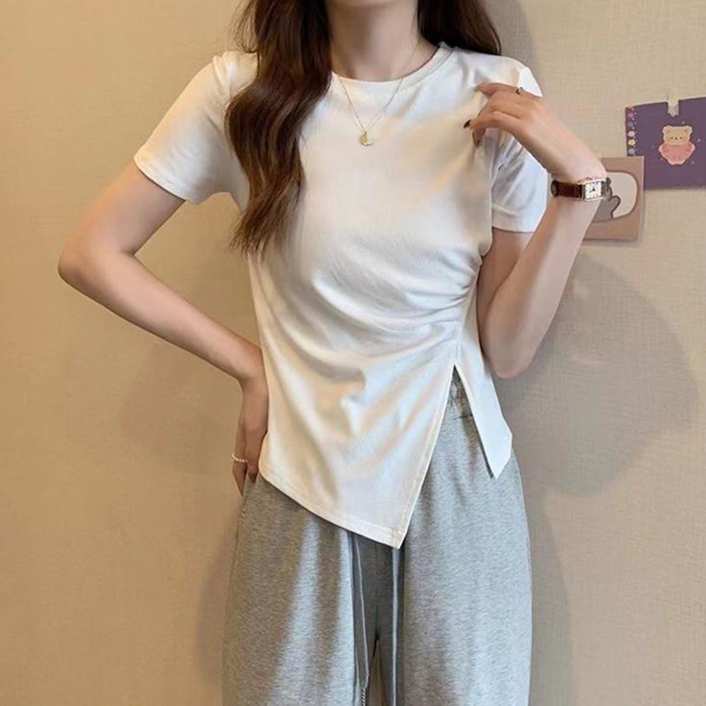 Modernes Damen T-Shirt mit Seitenschlitz und unregelmäßigem Stil für alle Gelegenheiten - Bild 10 von 13