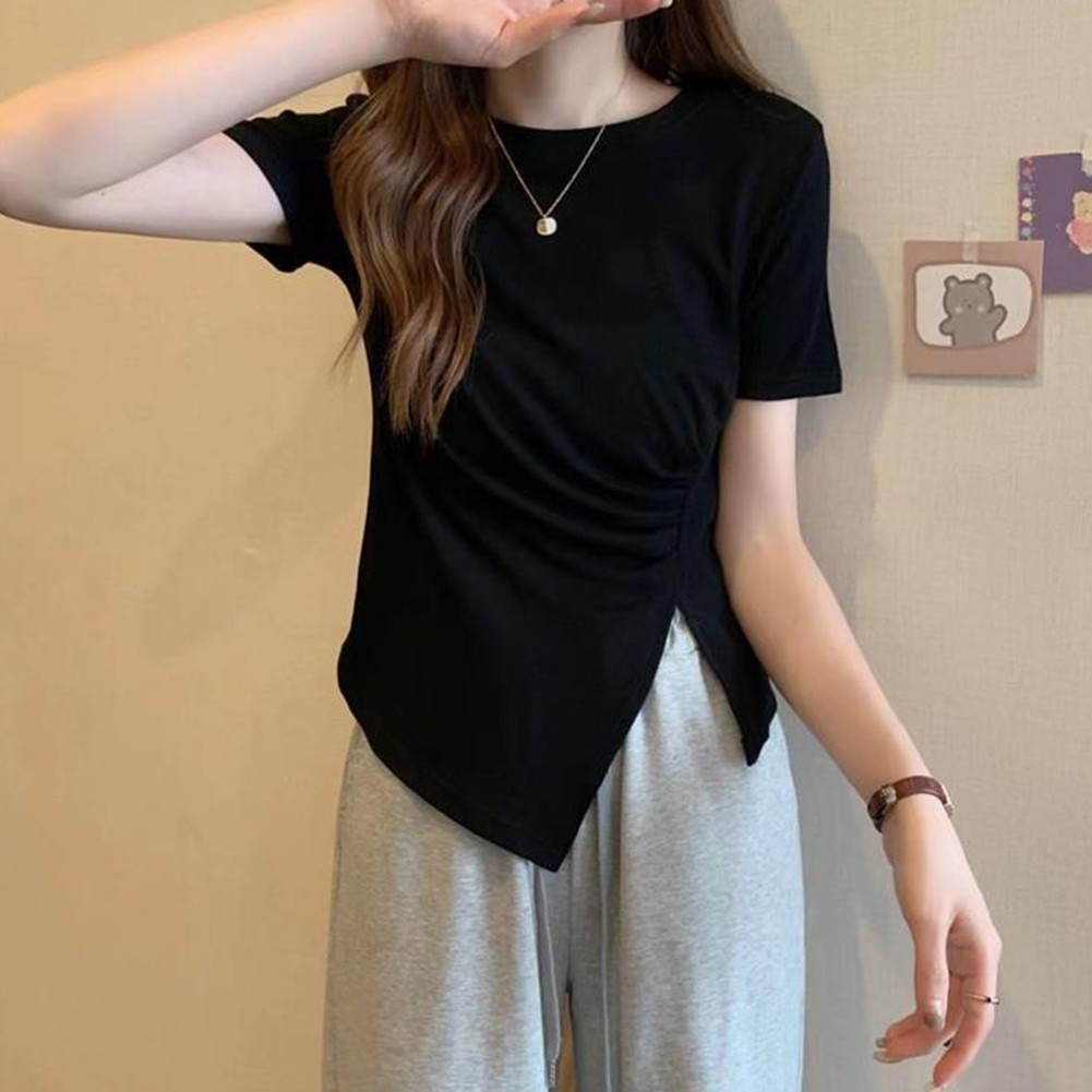Modernes Damen T-Shirt mit Seitenschlitz und unregelmäßigem Stil für alle Gelegenheiten - Bild 9 von 13