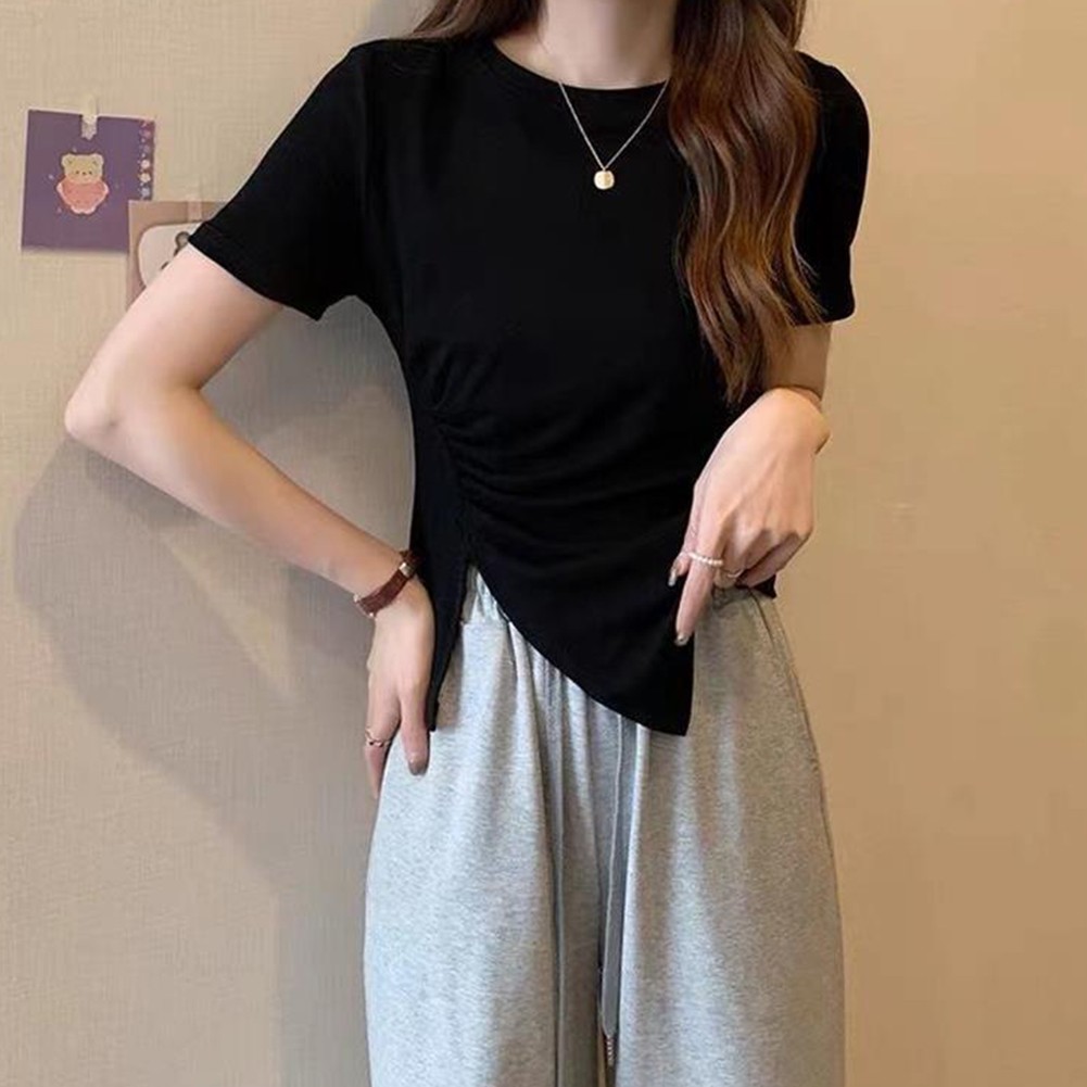 Modernes Damen T-Shirt mit Seitenschlitz und unregelmäßigem Stil für alle Gelegenheiten - Bild 8 von 13