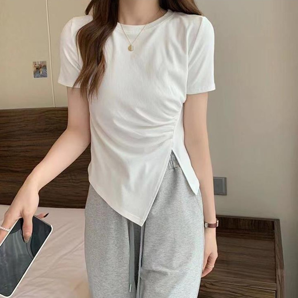 Modernes Damen T-Shirt mit Seitenschlitz und unregelmäßigem Stil für alle Gelegenheiten - Bild 11 von 13