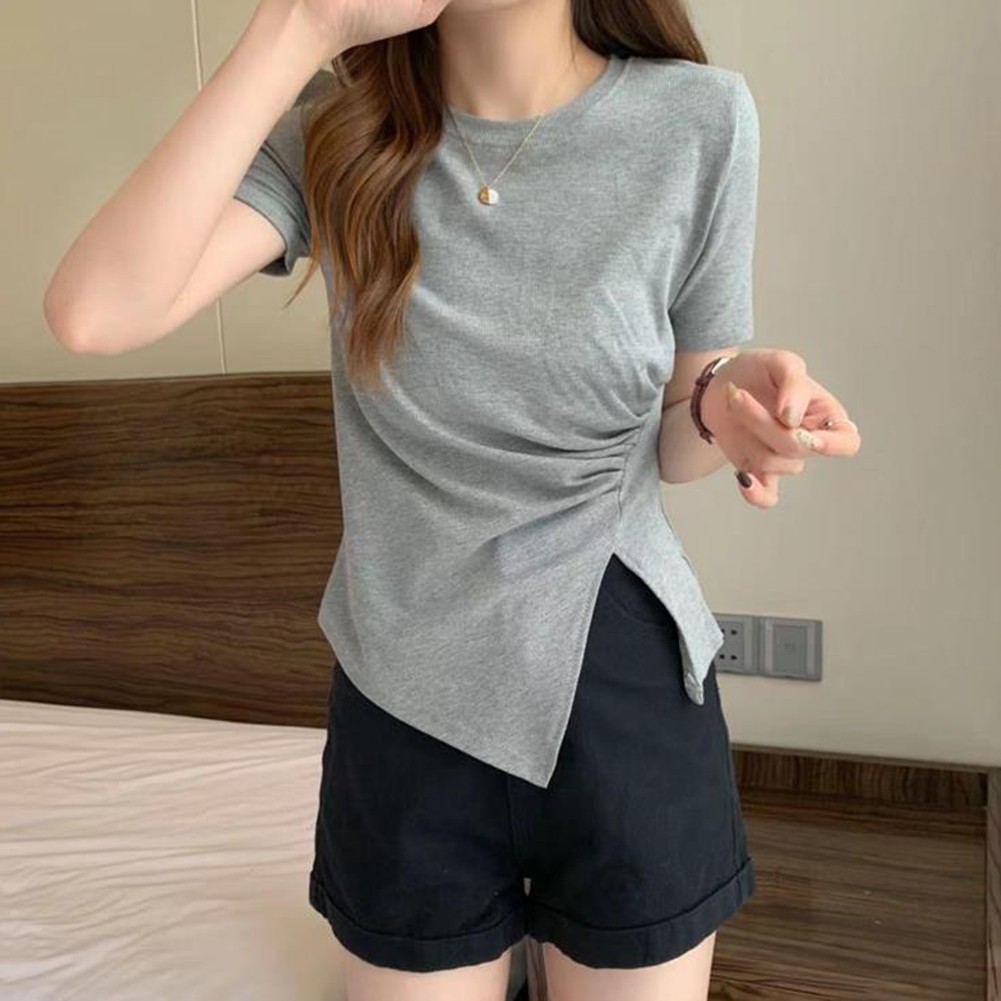 Modernes Damen T-Shirt mit Seitenschlitz und unregelmäßigem Stil für alle Gelegenheiten - Bild 13 von 13
