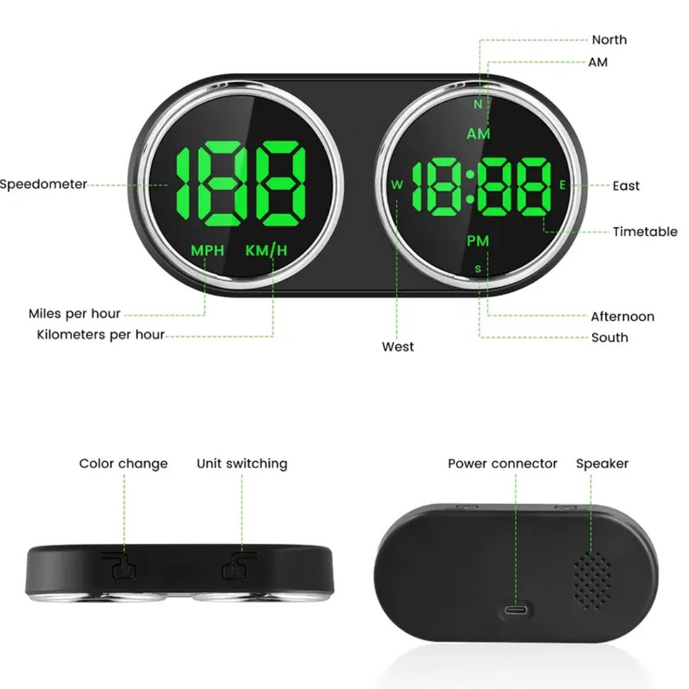 Car Speedometer Alarm Display HUD with KMH For MPH and 7 Color Options - Picture 8 of 12