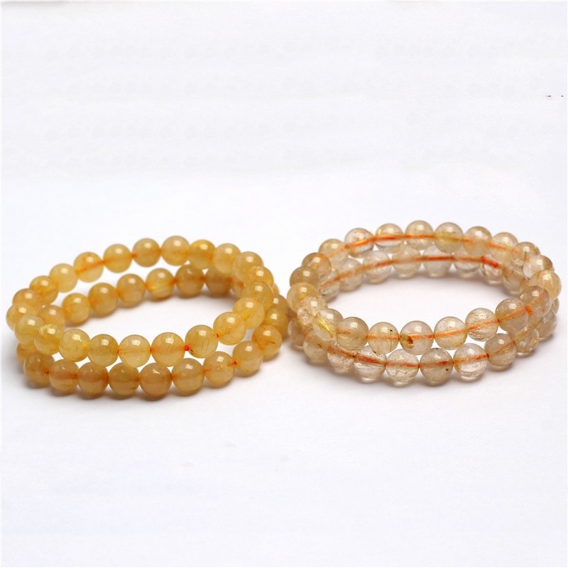 Bracelet Perles Cristal Quartz Rutilé Avec Or Et Titane - Modèle Naturel, Neuf, Pierres Fines