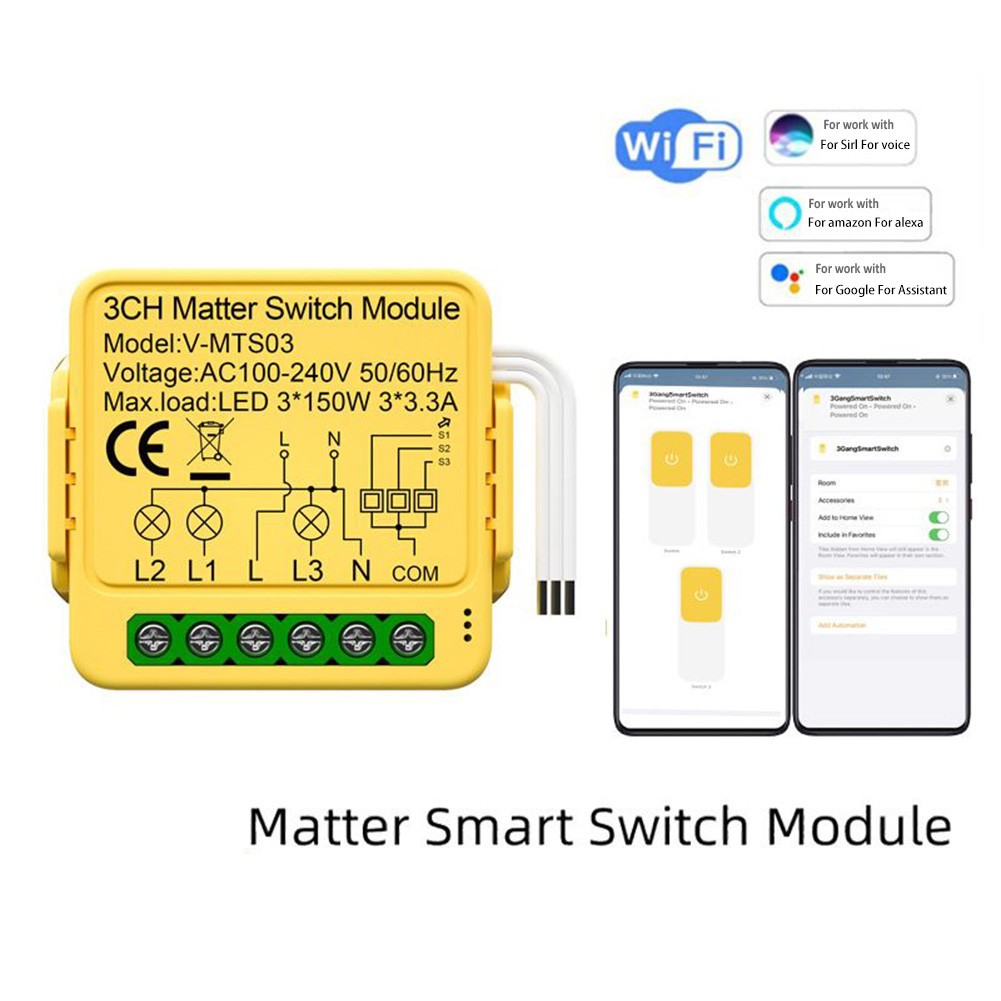 Smart Home Relay Module for Matter 16A WiFi Switch Compatible with For Tuya