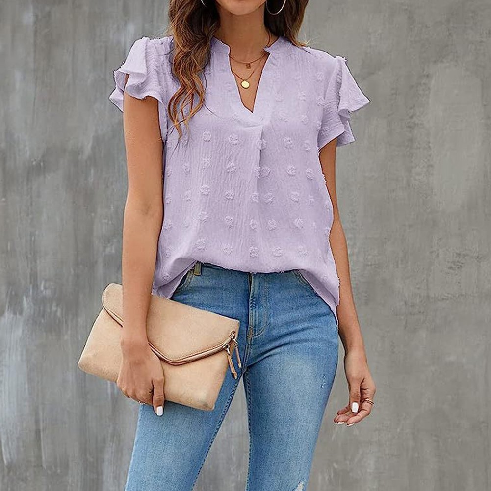 Casual Pleated Chiffon Shirt with Ruffled Sleeves for Women Fashion Wear - Picture 81 of 91