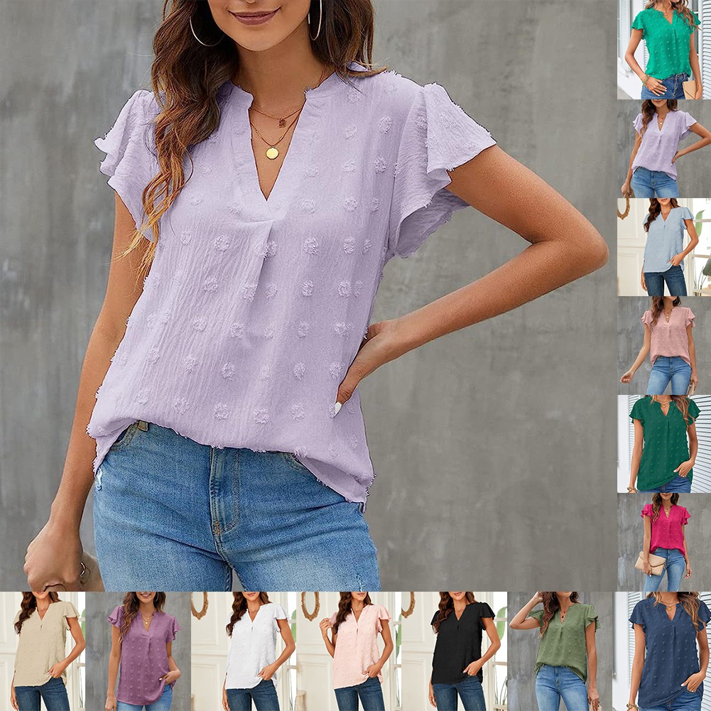 Casual Pleated Chiffon Shirt with Ruffled Sleeves for Women Fashion Wear - Picture 1 of 91
