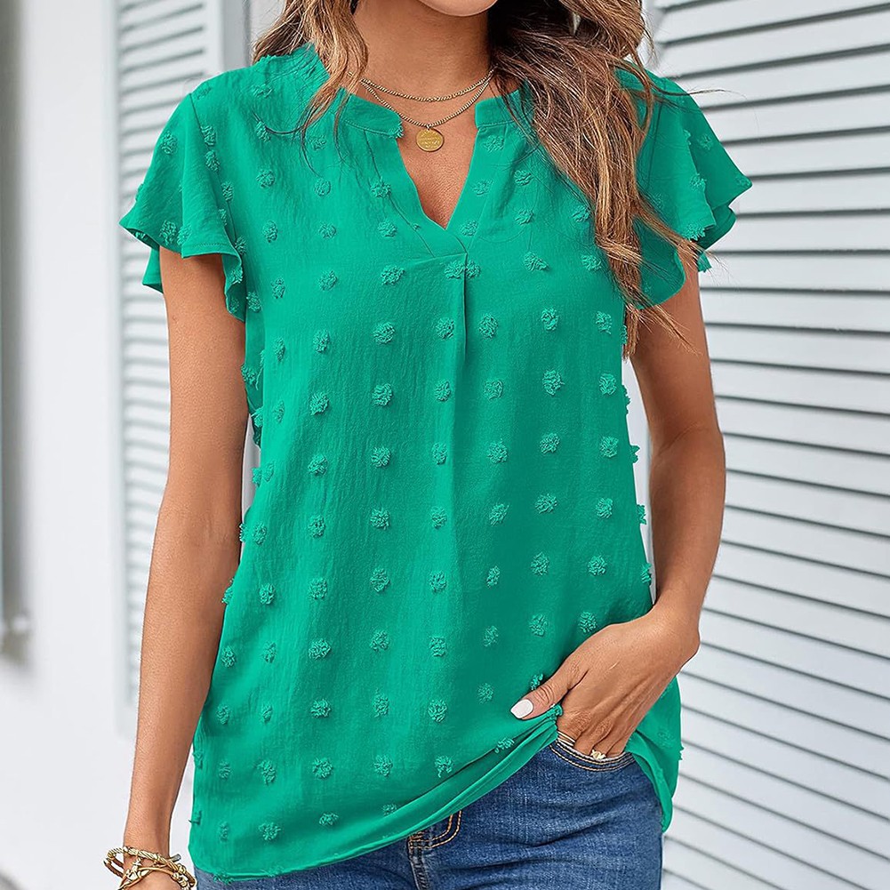 Casual Pleated Chiffon Shirt with Ruffled Sleeves for Women Fashion Wear - Picture 87 of 91