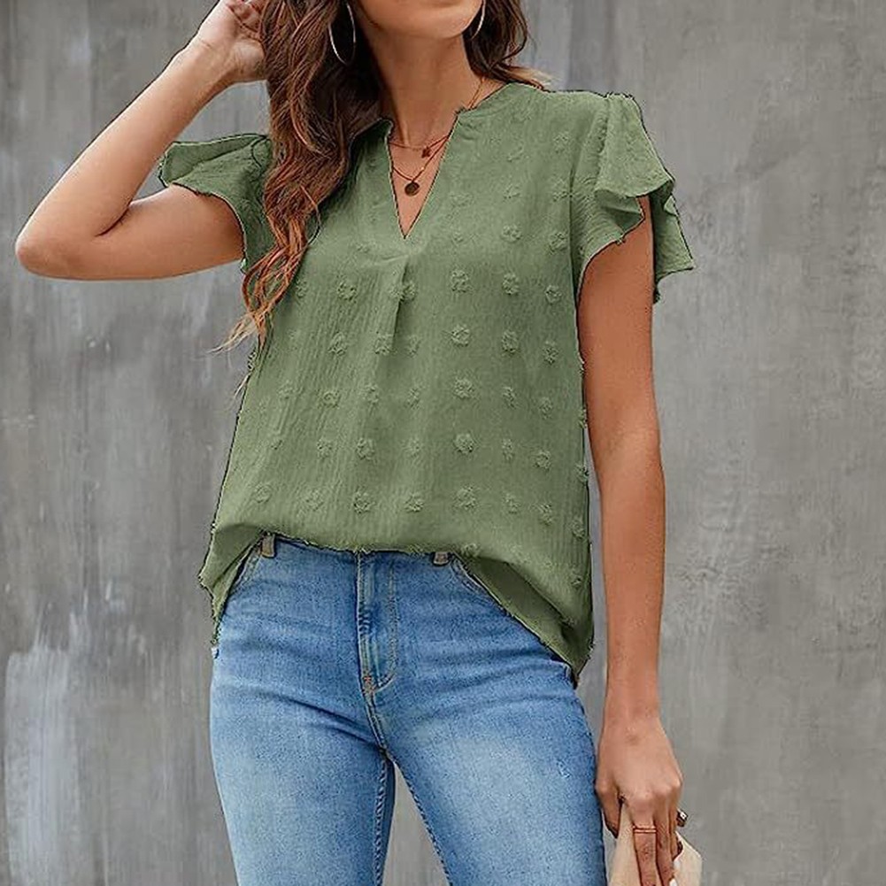 Casual Pleated Chiffon Shirt with Ruffled Sleeves for Women Fashion Wear - Picture 70 of 91