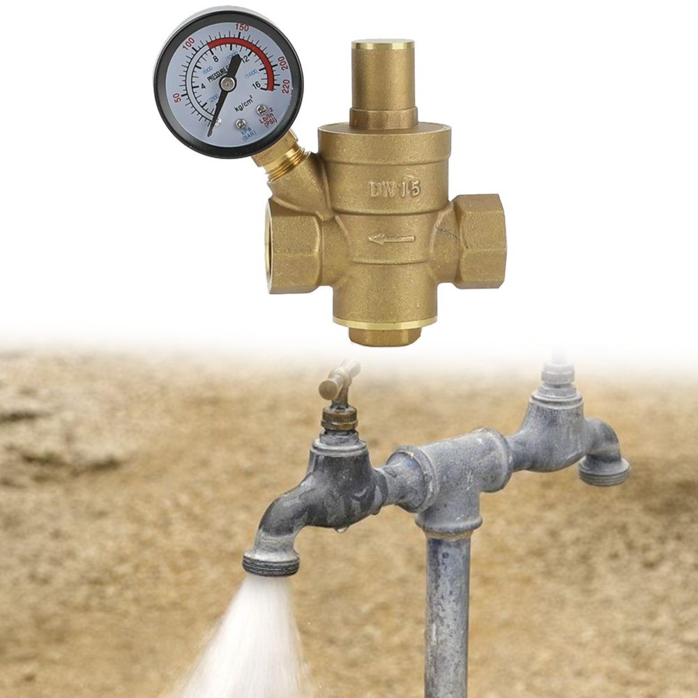 Valvola Riduttrice Pressione Acqua DN15 Ottone Con Manometro - Regolabile 0,05-0,8 MPa