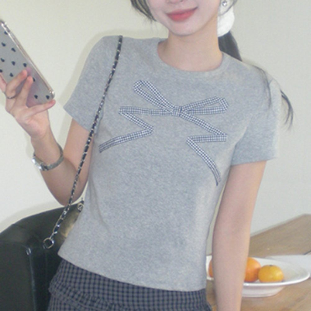 Casual Women Short Sleeve TShirt with Bow Print in Summer Cotton Fabric - Picture 15 of 22
