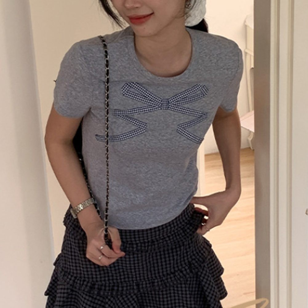 Casual Women Short Sleeve TShirt with Bow Print in Summer Cotton Fabric - Picture 17 of 22