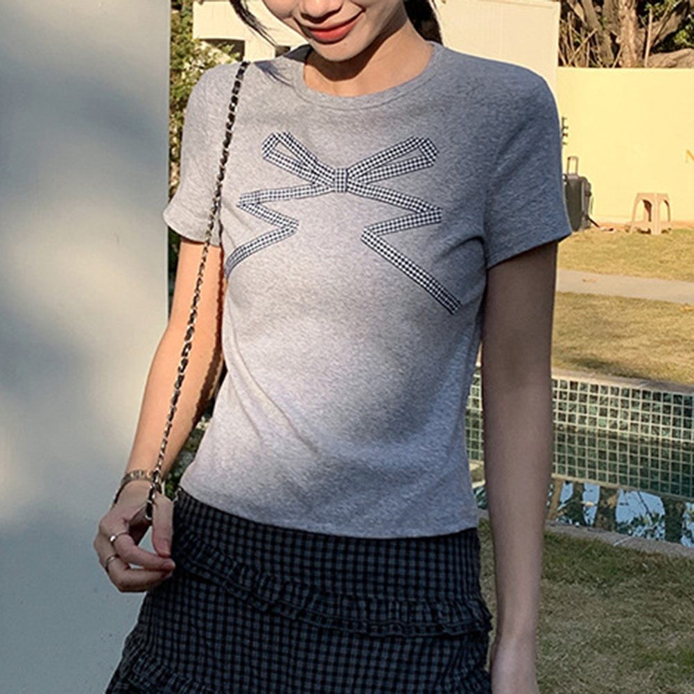 Casual Women Short Sleeve TShirt with Bow Print in Summer Cotton Fabric - Picture 16 of 22