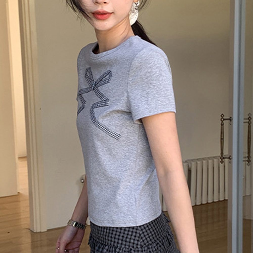 Casual Women Short Sleeve TShirt with Bow Print in Summer Cotton Fabric - Picture 22 of 22