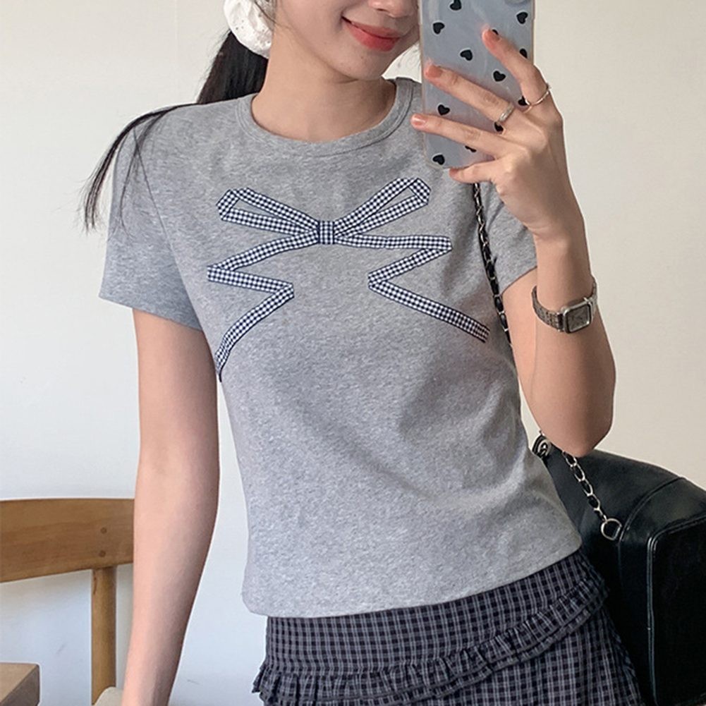 Casual Women Short Sleeve TShirt with Bow Print in Summer Cotton Fabric - Picture 19 of 22