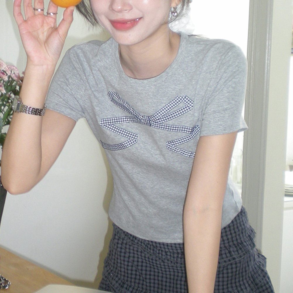 Casual Women Short Sleeve TShirt with Bow Print in Summer Cotton Fabric - Picture 18 of 22