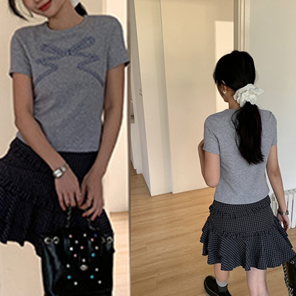 Casual Women Short Sleeve TShirt with Bow Print in Summer Cotton Fabric - Picture 20 of 22