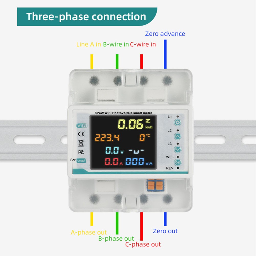 Produktbild von Tuya 3-Phasen Smart Meter Mit WiFi Und LCD-Display – 100A, Für Photovoltaik Und Zählerstandserfassung