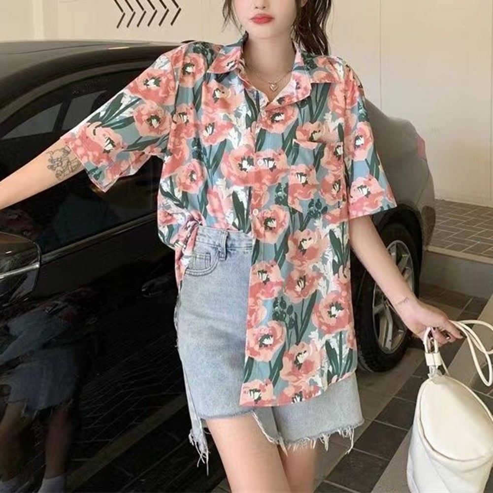 Hong Kong Style Tops Casual Daily Use Pink Patterned Top Polyester Fabric - Picture 14 of 32