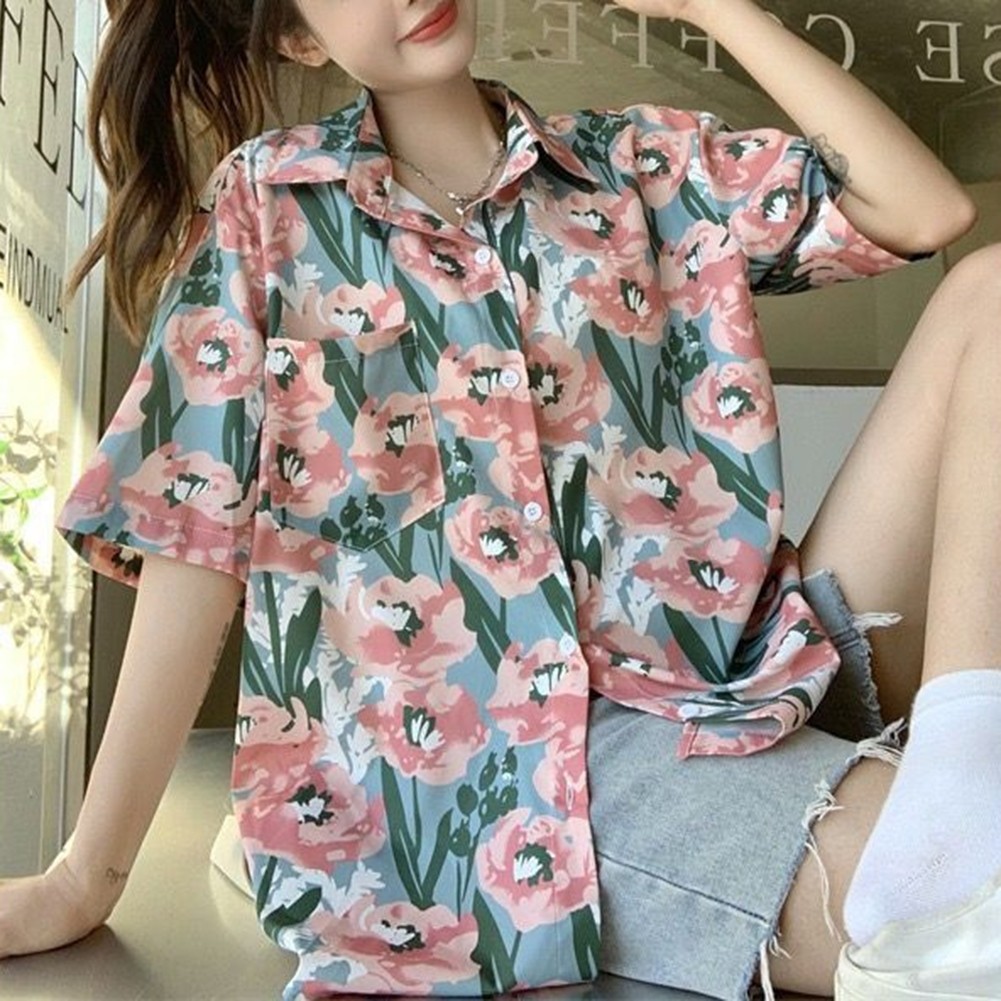 Hong Kong Style Tops Casual Daily Use Pink Patterned Top Polyester Fabric - Picture 15 of 32