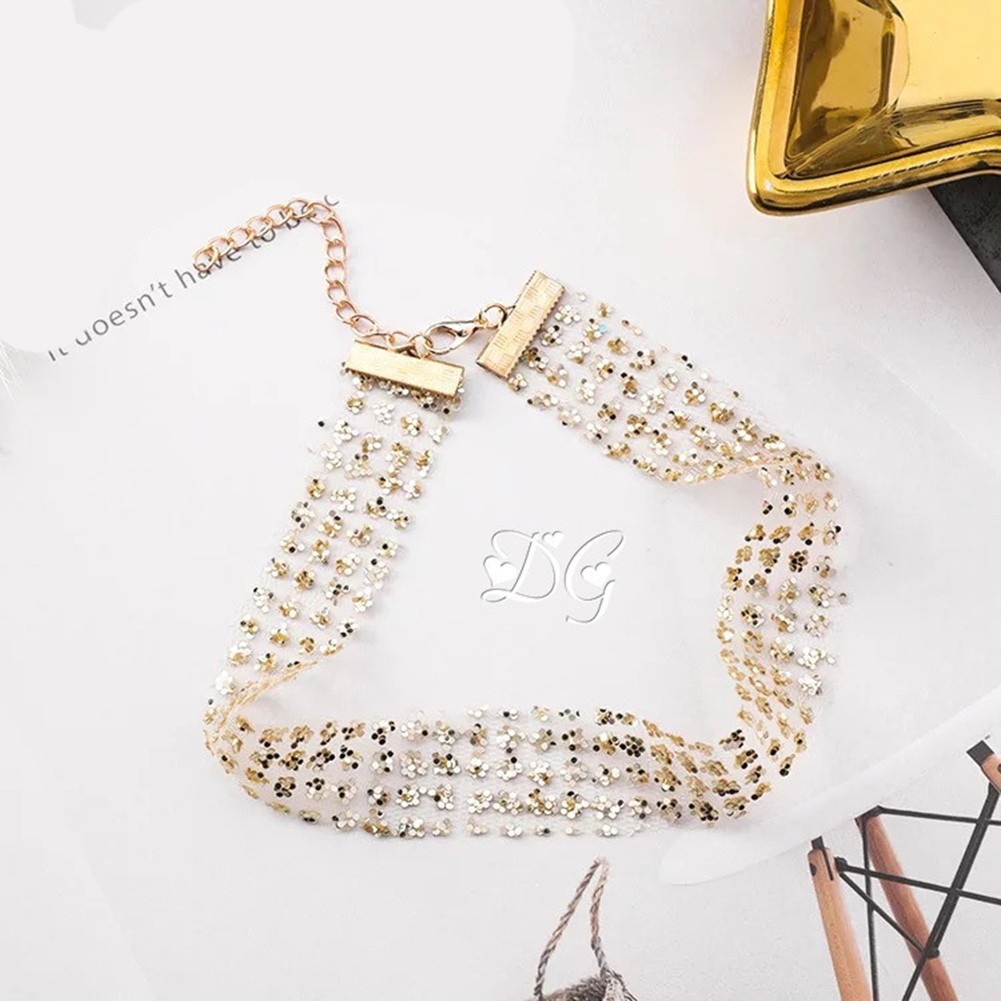 Mesh Sequin Necklace Collarbone Chain Compact Size Elegant Statement Piece - Picture 15 of 15