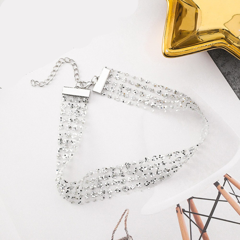 Mesh Sequin Necklace Collarbone Chain Compact Size Elegant Statement Piece - Picture 14 of 15