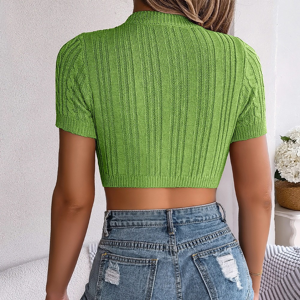 Stylish Women's Hollowed Out T Shirt in Solid Colors for Summer Outings - Picture 43 of 52