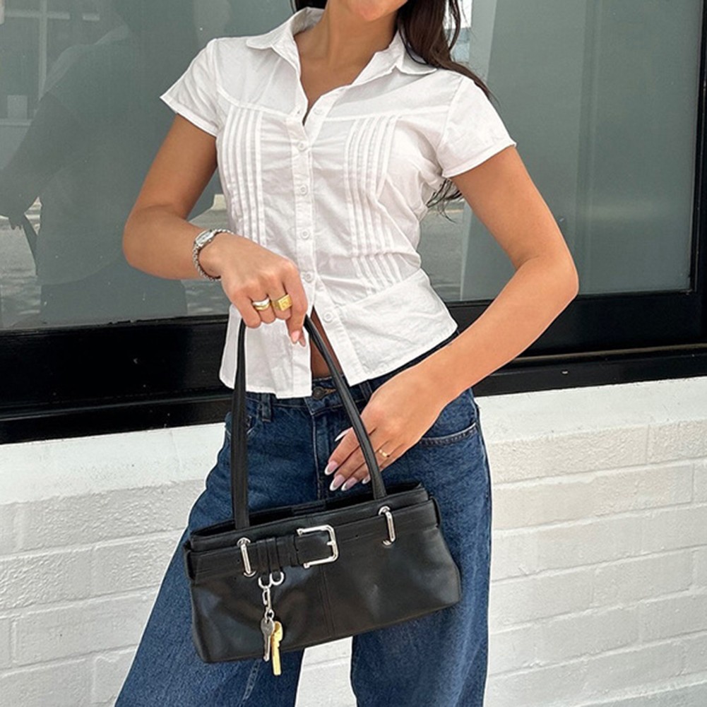 Women's Casual V Neck Shirt Stylish Pleated Design for Everyday Outings - Picture 19 of 36