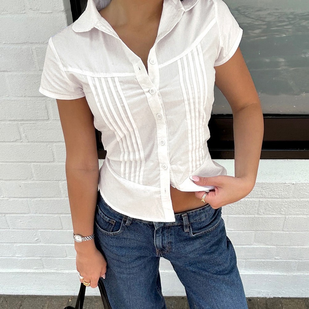 Women's Casual V Neck Shirt Stylish Pleated Design for Everyday Outings - Picture 17 of 36