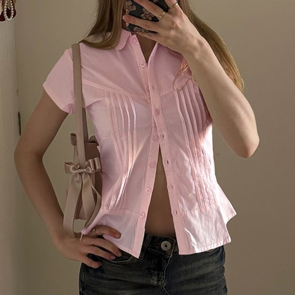 Women's Casual V Neck Shirt Stylish Pleated Design for Everyday Outings - Picture 20 of 36