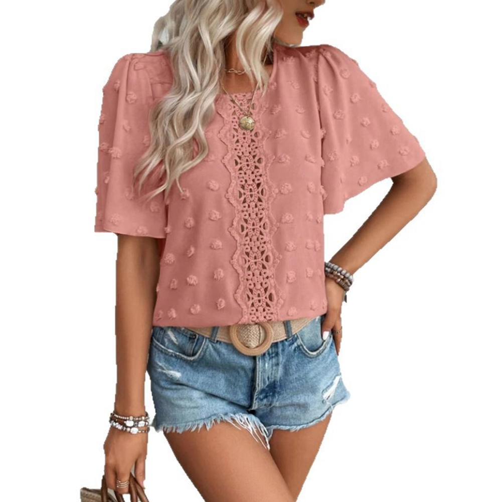 Simple Design Lace Round Neck Breathable Blouse Comfortable Wear Loose Fit - Picture 13 of 44