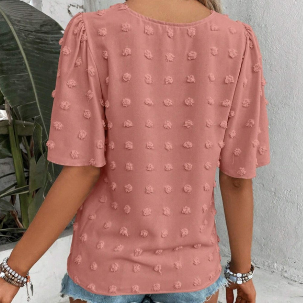 Simple Design Lace Round Neck Breathable Blouse Comfortable Wear Loose Fit - Picture 20 of 44