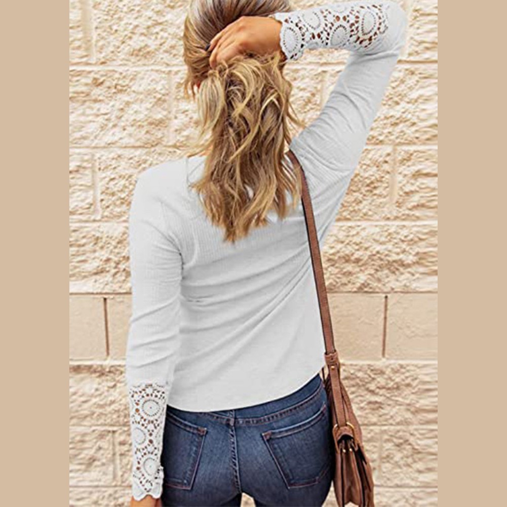 Fashion Forward Women's T shirt with Lace Sleeves for Casual Occasions - Picture 15 of 15