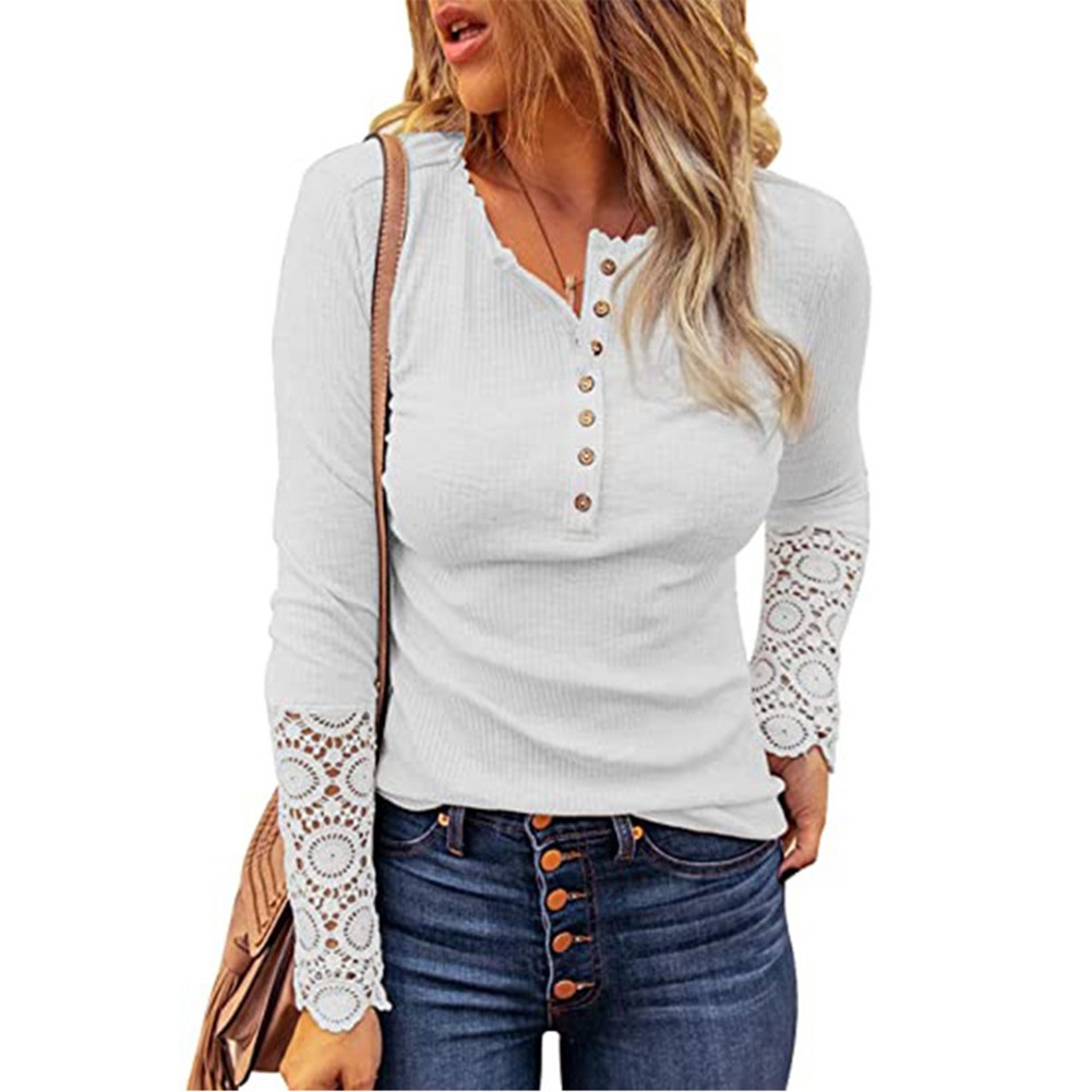 Fashion Forward Women's T shirt with Lace Sleeves for Casual Occasions - Picture 13 of 15