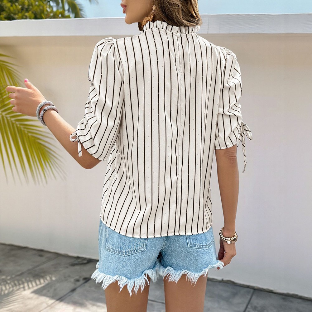 Fashionable Casual Shirt for Women with Striped Pattern and Elastic Fabric - Picture 30 of 66