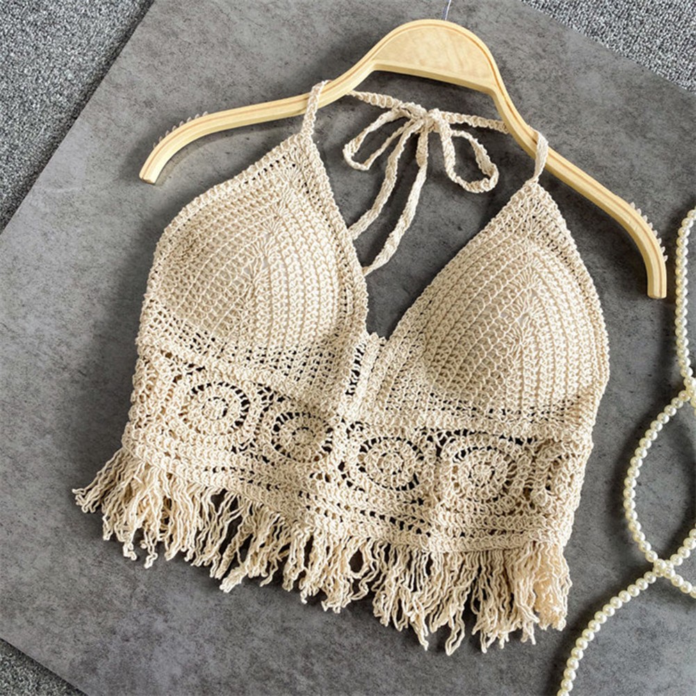 Stylish Women Crochet Halter Tank Top with Tassel for Summer Vacations - Picture 37 of 42