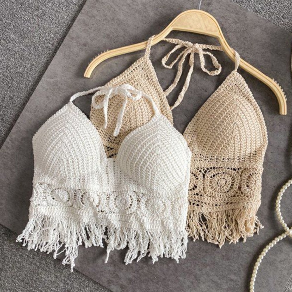Stylish Women Crochet Halter Tank Top with Tassel for Summer Vacations - Picture 36 of 42